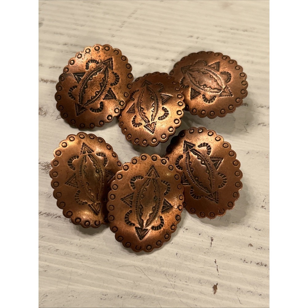 Copper Native American (Navajo) Oval Stamped Shank Buttons Set Of 6 Matching